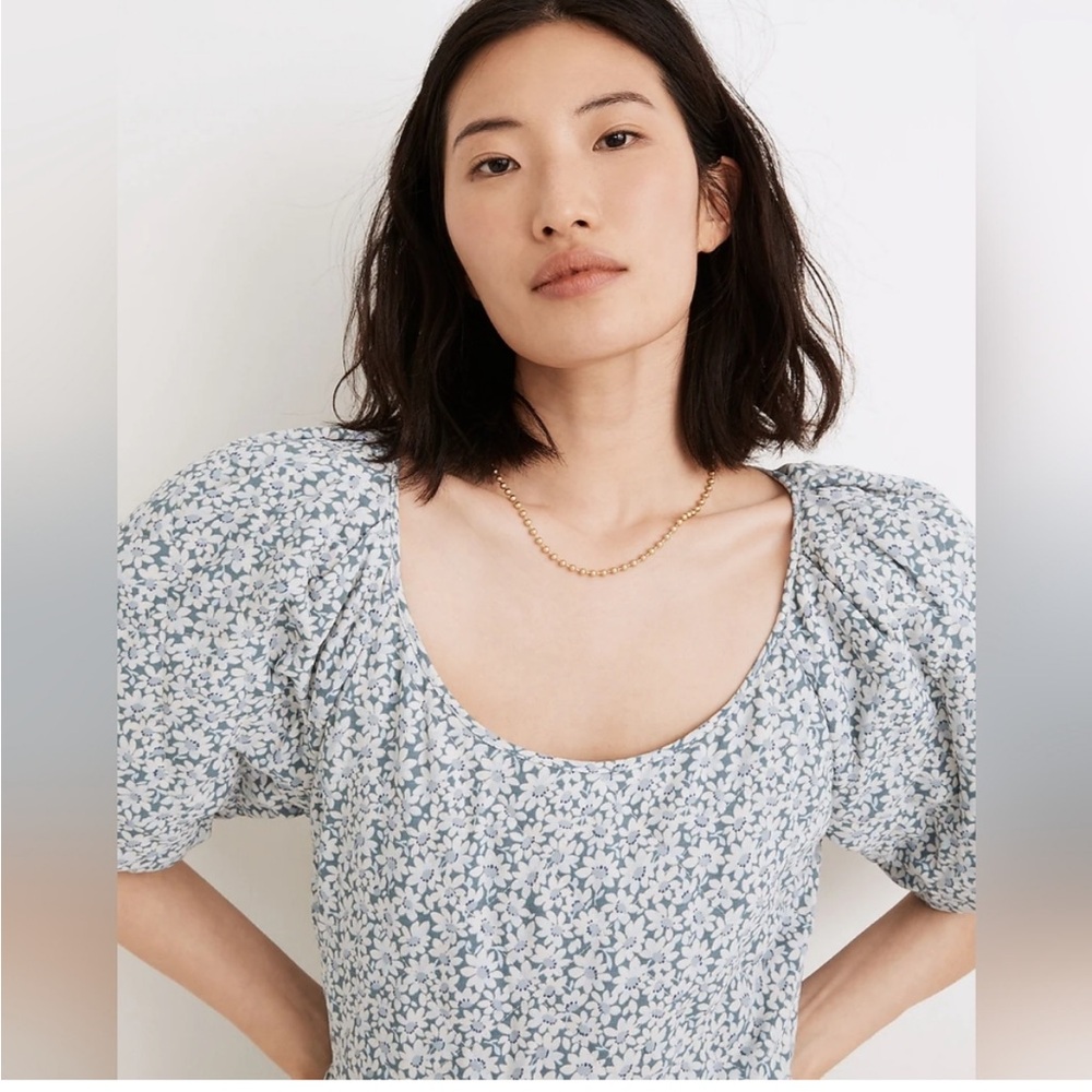 ❗️Moving❗️Madewell puff-sleeved quilted mini dress in sunflower field